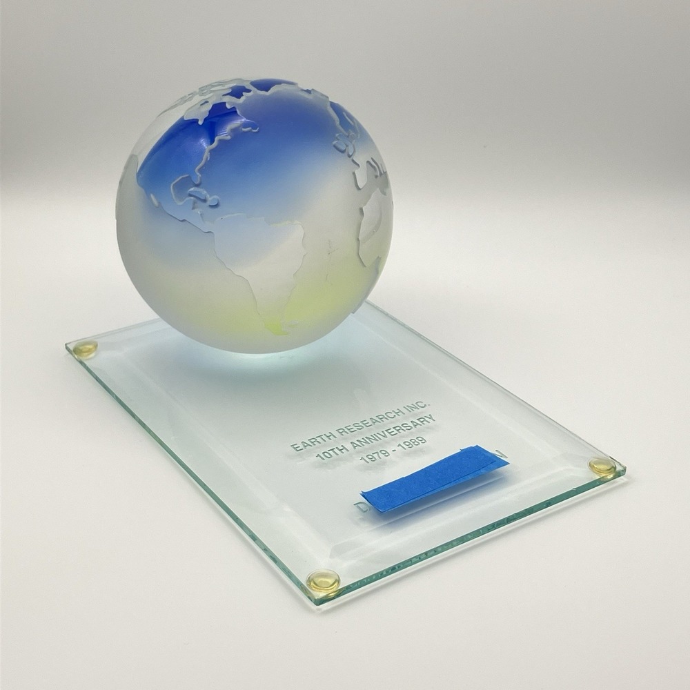 Vintage 1990‎ Frosted Glass 3D World Award / 3.4" 85 mm / Globe Paperweight